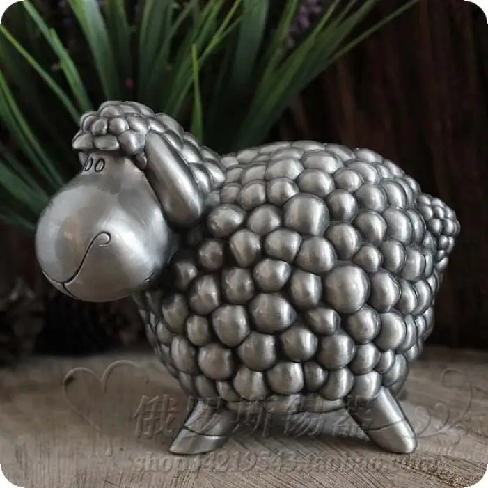 Rural Pewter Crafts Metal Tin Money Box Children Birthday Piggy Bank - rural pewter crafts metal tin money box children birthday piggy bank sheep small piggy bank table ornament wedding gifts